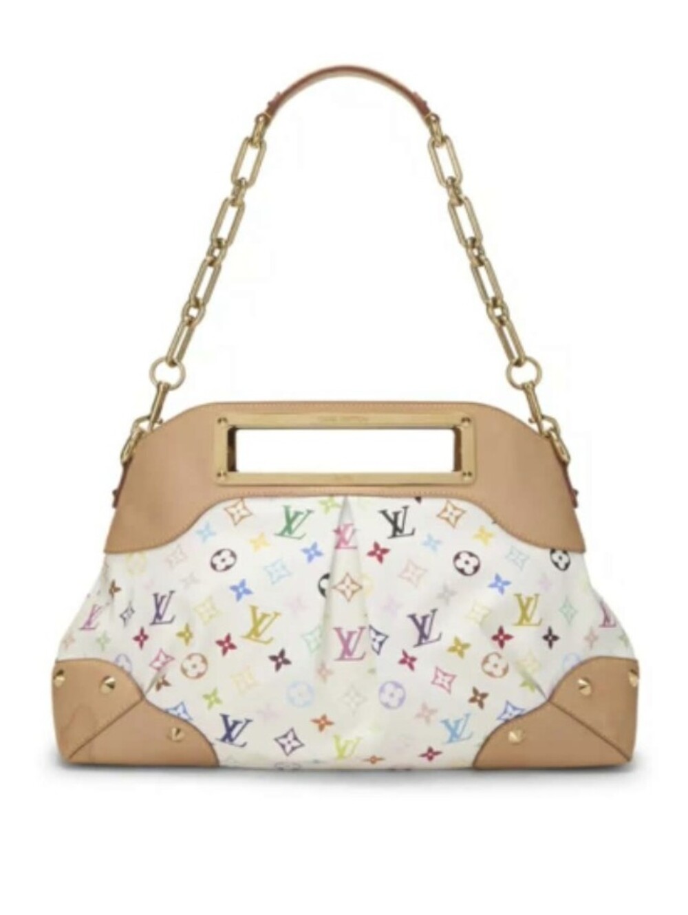 Louis Vuitton White Multicolor Monogram Canvas Shoulder Bag with Tan Leather - Picture 3 of 7